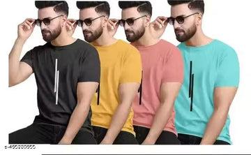 Mens printed solid round neck T-shirts pack of 4